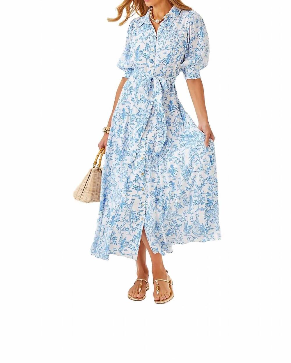 NEW LILLY PULITZER larkyn midi shirt dress in resort white tall tales